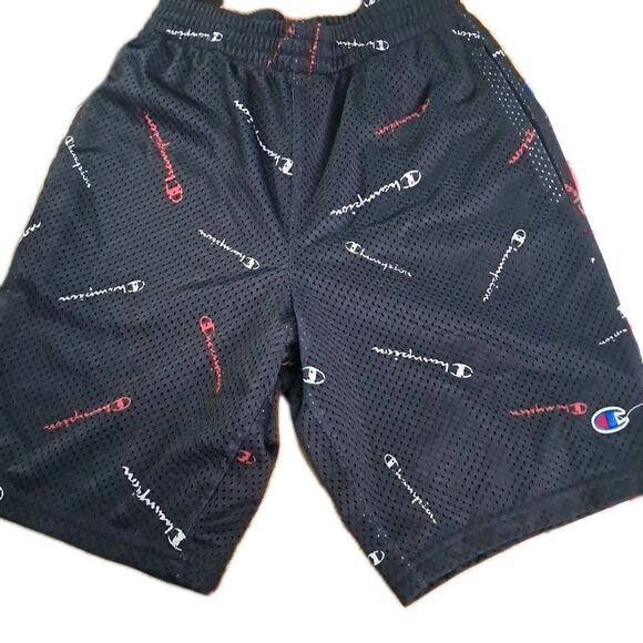 2 Champion Youth Boy's Sz M Athletic Shorts Black White Logo Pocket Elastic MESH - Picture 2 of 5